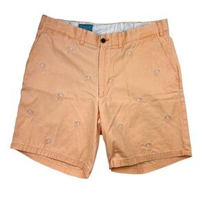 CASTAWAY Tropical Vacation Peach Palm Embroidered Men Shorts Size 36 Inseam 5.5"
